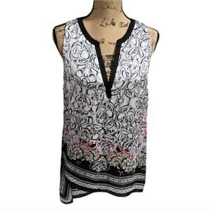 Whbm Floral Asymmetrical Hem Tunic Length Shirt Size 10‎ Medium